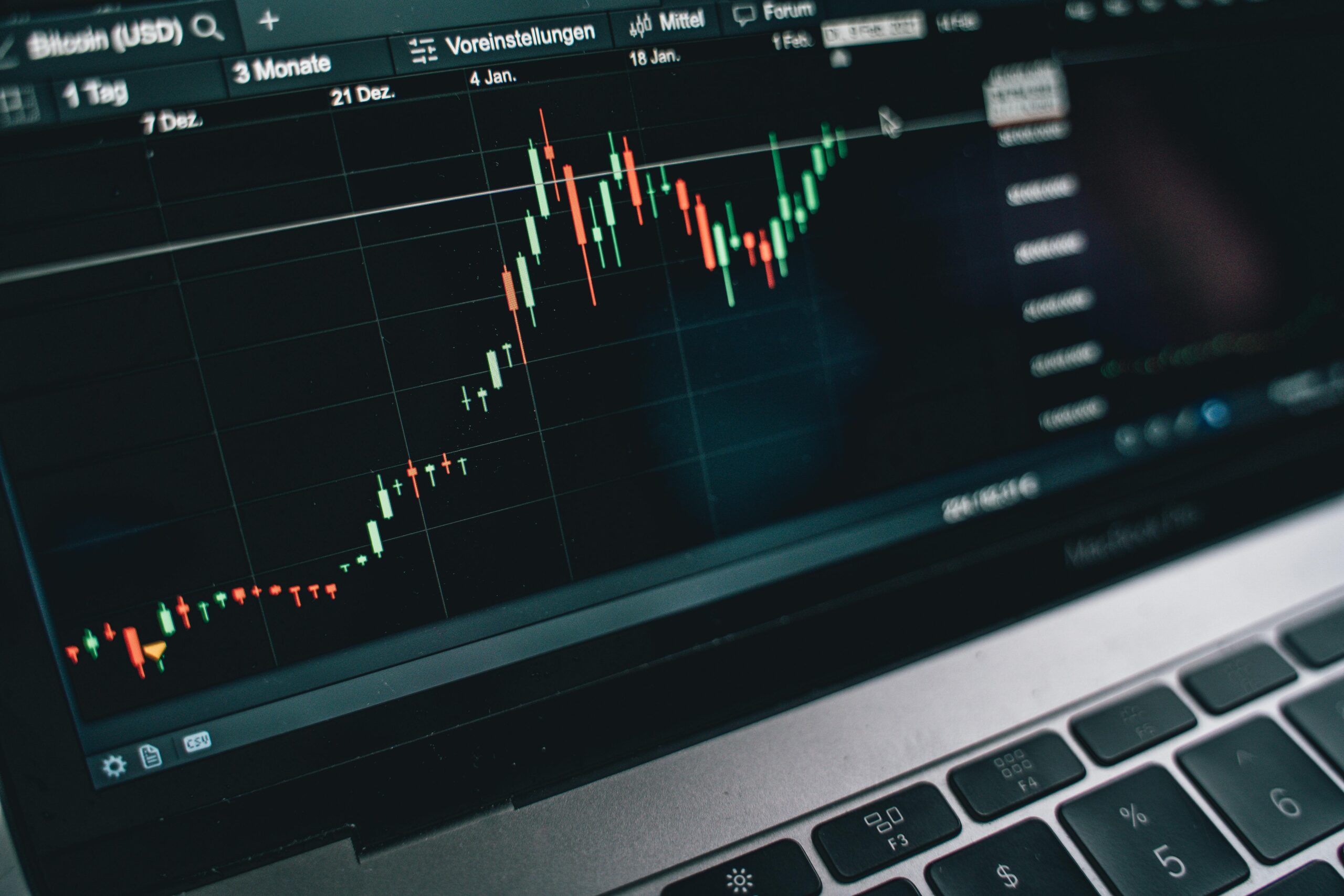 Close-up of a computer screen displaying cryptocurrency market trends and data.
