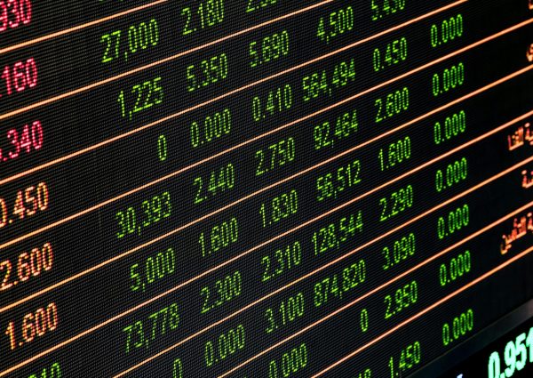 Detailed view of a stock market screen showing numbers and data, symbolizing financial trading.